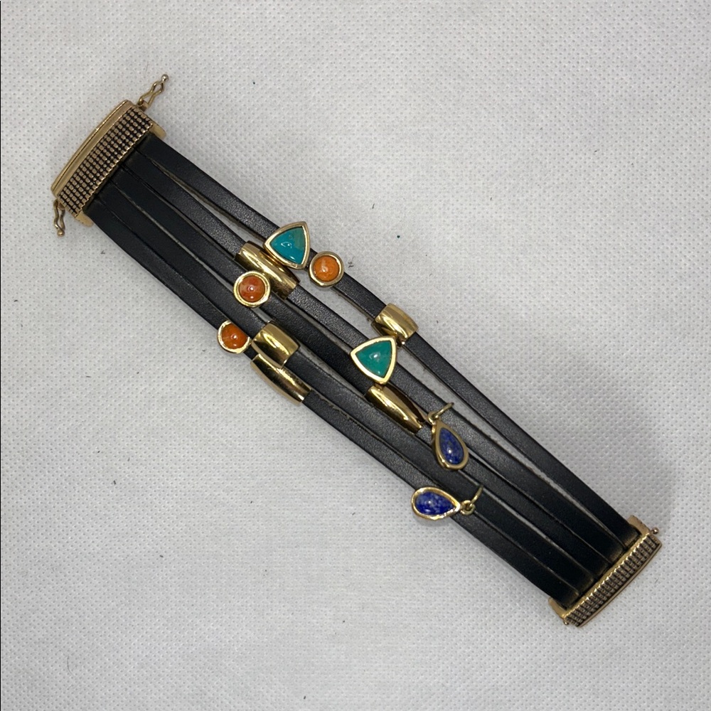 NWOT Studio Barse Genuine Gemstone Black Leather Gemstone Designer Bracelet